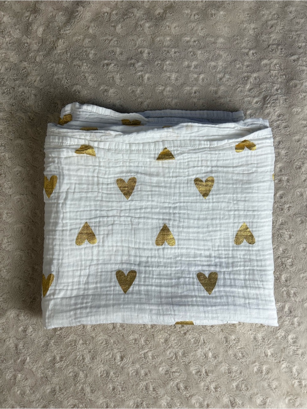 Cloud Island Gold Hearts Baby Swaddle Blanket White Muslin Cotton Lovey